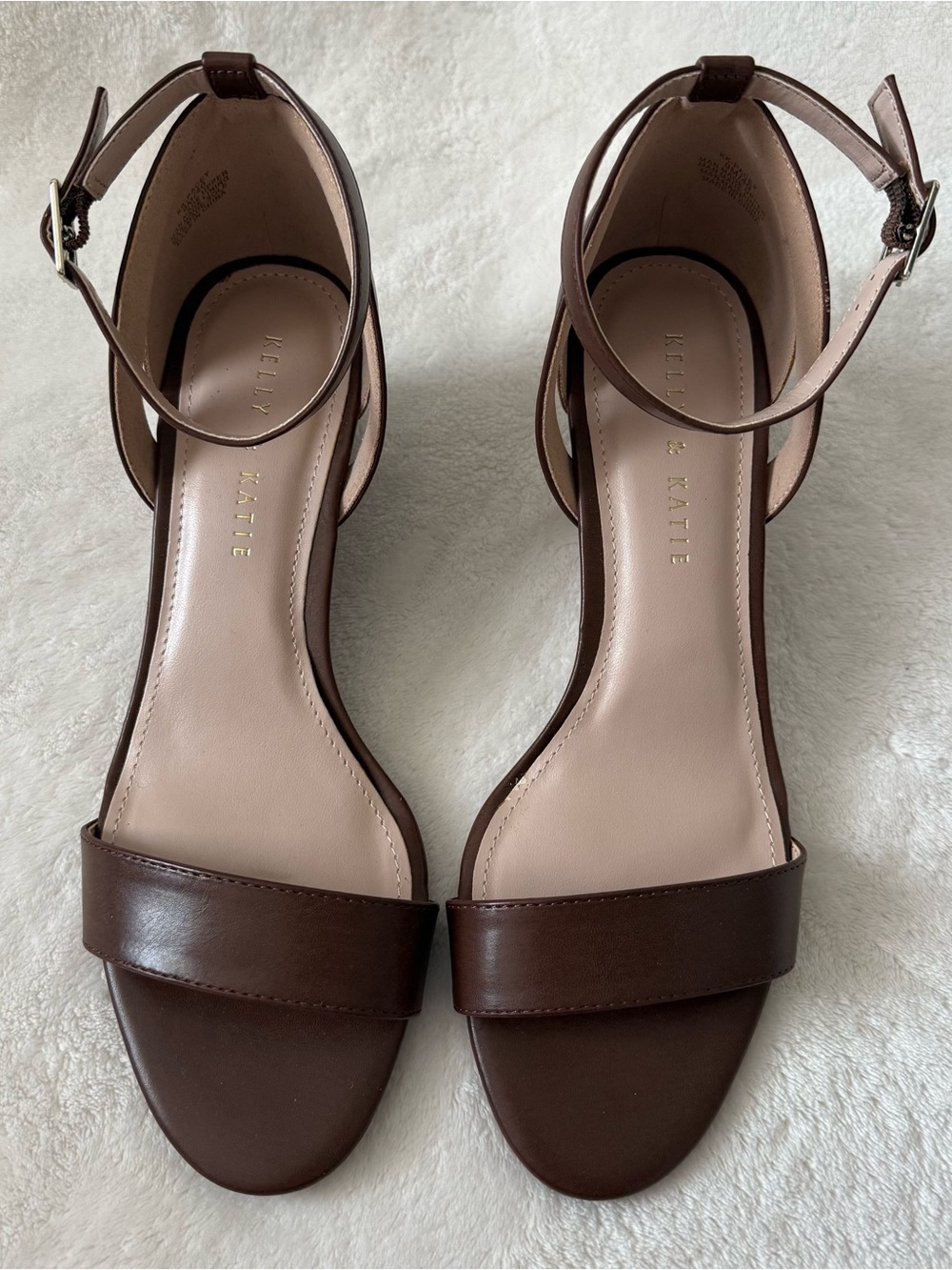 Kelly & Katie NWOT Brown Ankle Strap Wedge Sandals Espresso Minimalist Size 9